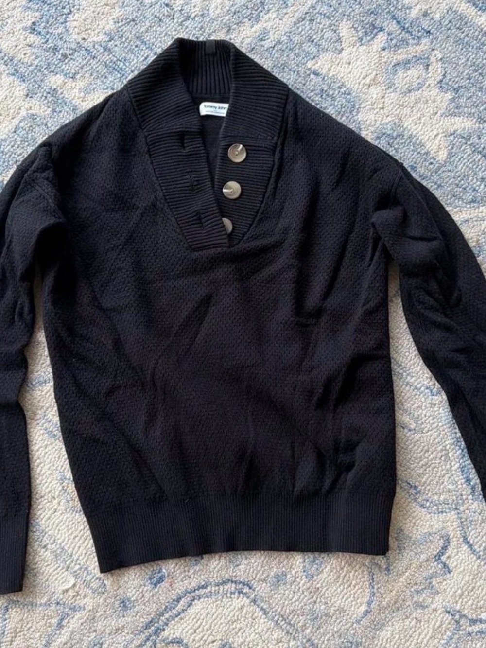 Tommy John Black Shawl-Collar Button Pullover Sweatshirt